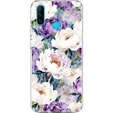 Mobilpad Huawei P30 Lite Uyumlu Çiçek Desenli Şeffaf Telefon Kılıfı