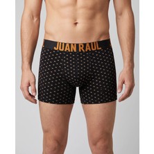 Juan Raul Siyah Turuncu Geometrik Desenli Pamuklu Erkek Boxer