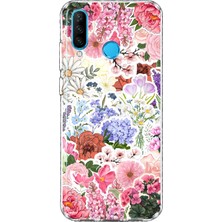 Mobilpad Huawei P30 Lite Uyumlu Çiçekler Desenli Şeffaf Telefon Kılıfı