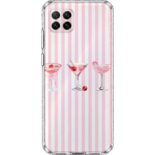 Mobilpad Huawei P40 Lite Uyumlu Çizgili Kokteyl Desenli Şeffaf Telefon Kılıfı