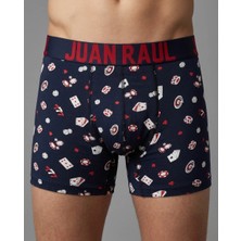 Juan Raul Erkek Lacivert Casino Zar ve Iskambil Desenli Eğlenceli Pamuklu Boxer