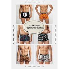 Juan Raul %95 Pamuk %5 Elastan Yüksek Kalite Desenli Boxer 3'lü Avantajlı Karışık Paket