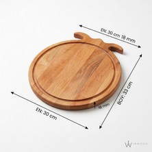Inwood Steakhouse Kesme Tahtası 30X33 cm Masif Kayın Yuvarlak Et Servis Tahtası