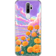 Mobilpad Oppo A5 2020/OPPO A9 2020 Uyumlu Çiçekler Desenli Şeffaf Telefon Kılıfı