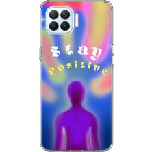 Mobilpad Oppo Reno 4 Lite Uyumlu Stay Positive Desenli Şeffaf Telefon Kılıfı