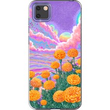 Mobilpad Huawei Y5P Uyumlu Çiçekler Desenli Şeffaf Telefon Kılıfı
