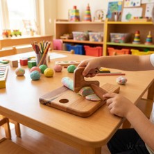 Inwood Masif Kayın Çocuk Ahşap Bıçak Seti 3lü Montessori Kesme Tahtası ve Bıçak