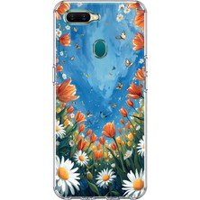 Mobilpad Oppo A5S/AX7/A12 Uyumlu Çiçekler Desenli Şeffaf Telefon Kılıfı