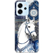Mobilpad Oppo Reno 14F Uyumlu Beyaz At Desenli Şeffaf Telefon Kılıfı
