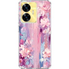 Mobilpad Realme C55 Uyumlu Pastel Çiçek Desenli Şeffaf Telefon Kılıfı