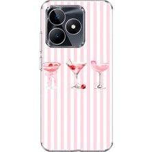 Mobilpad Realme C53 Uyumlu Çizgili Kokteyl Desenli Şeffaf Telefon Kılıfı