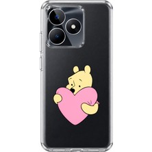 Mobilpad Realme C53 Uyumlu Winnie Kalp Desenli Şeffaf Telefon Kılıfı