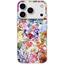 Mobilpad iPhone 18 Pro Uyumlu Çiçekler Kolaj Desenli Şeffaf Telefon Kılıfı