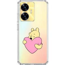 Mobilpad Realme C55 Uyumlu Winnie Kalp Desenli Şeffaf Telefon Kılıfı