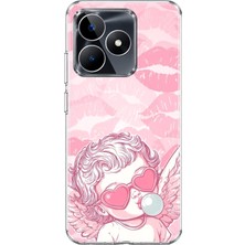 Mobilpad Realme C53 Uyumlu Dudaklar ve Melek Desenli Şeffaf Telefon Kılıfı