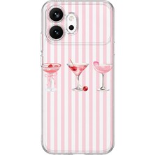 Mobilpad Honor 600 Uyumlu Çizgili Kokteyl Desenli Şeffaf Telefon Kılıfı