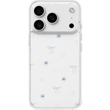 Mobilpad iPhone 18 Pro Max Uyumlu Çiçek Kalp Fiyonk Desenli Şeffaf Telefon Kılıfı