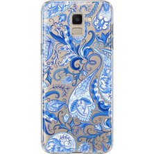 Mobilpad Samsung Galaxy J6 Uyumlu Mavi Desenler Desenli Şeffaf Telefon Kılıfı