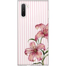 Mobilpad Samsung Galaxy Note 10 Uyumlu Çizgili Çiçek Desenli Şeffaf Telefon Kılıfı