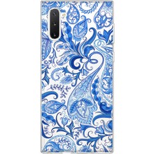 Mobilpad Samsung Galaxy Note 10 Uyumlu Mavi Desenler Desenli Şeffaf Telefon Kılıfı