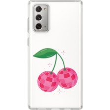 Mobilpad Samsung Galaxy Note 20 Uyumlu Kiraz Desenli Şeffaf Telefon Kılıfı