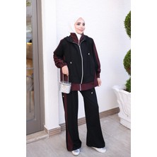 İmaj Butik Siyah Çift Fermuarlı Cupra Garnili Tunik Pantolonlu Oys Takım