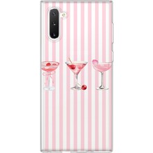 Mobilpad Samsung Galaxy Note 10 Uyumlu Çizgili Kokteyl Desenli Şeffaf Telefon Kılıfı