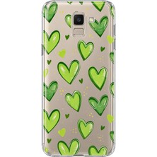 Mobilpad Samsung Galaxy J6 Uyumlu Yeşil Kalpler Desenli Şeffaf Telefon Kılıfı