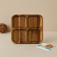 Akasya Ahşap 4 Bölmeli Kare Servis Tepsisi 20X20X1.4 cm