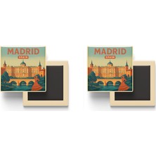 İberk Madrid Ispanya - Kraliyet Sarayı - 2 Adet - Baskılı Buzdolabı Magneti 9x9 cm