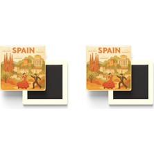 İberk Ispanya - Spain - Paper Cut Art - 2 Adet - Baskılı Buzdolap Magneti Kare - 9x9 cm
