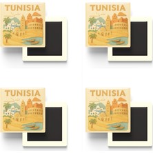 İberk Tunus - Tunisia - Paper Cut Art - 4 Adet - Baskılı Buzdolap Magneti Kare - 9x9 cm