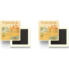 İberk Tunus - Tunisia - Paper Cut Art - 2 Adet - Baskılı Buzdolap Magneti Kare - 9x9 cm