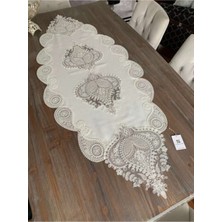 Salon Takımı 5 Parça Keten Dantelli Krem