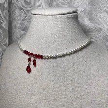Ravinity Tek Sıra Incili Choker Kolye Vampir Isırığı Kan Damlası Görünümlü Parti Aksesuarı Cadılar Bayramı