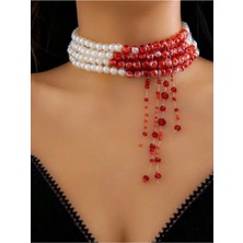 Ravinity 4 Sıra Incili Choker Gotik Vampir Kolyesi Özel Tasarım Cadılar Bayramı Kanlı Kolye