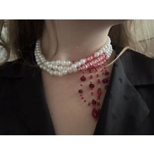 Ravinity Cadılar Bayramı Için Kanlı Kolye 3 Sıra Incili Choker Kolye Kan Damlayan Tasarım Gothic Kolye