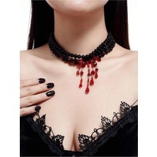 Ravinity Siyah Incili 3 Sıra Choker Kolye Gotik Tasarım Kan Damlayan Efektli Kanlı Kolye