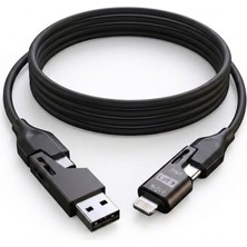 Kawin Pdateknoloji Pda Teknoloji 65W Type-C+Usb A To Type-C+Lighting Akordiyonlu Hızlı Şarj Kablosu 1.5m Siyah (65W YK-K333, 2 In 2) Type-C / Lightning / Micro USB