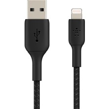 Kawin Belkin Örgülü Lightning Kablosu (Hızlı Şarj Lightning - USB Kablosu) Mfi Sertifikalı Şarj Kablosu, Örgülü Lightning Kablosu (0,15 M, Siyah) Usb-A - Lightning