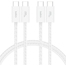 Kawin Belkin 2'li Örgülü Usb-C - Usb-C Kablo, 1,5 M, 60 W, Yumuşak, Esnek ve Hızlı Şarj Kablosu, I Phone 17 ve 16 Serisi, Galaxy S25, Pixel 10, I Pad Pro ve Daha Fazlasıyla Uyumlu, Beyaz