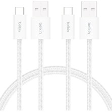 Kawin Belkin 2'li Örgülü Usb-A - Usb-C Kablo, 1,5 M, 15 W, Yumuşak, Esnek ve Hızlı Şarj Kablosu, I Phone 17 ve 16 Serisi, Galaxy S25, Pixel 10, I Pad Pro ve Daha Fazlasıyla Uyumlu, Beyaz