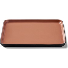 Esma Dereboy El Yapımı Porselen Kare Pasta Tabağı 17,5 cm Siyah/mercan