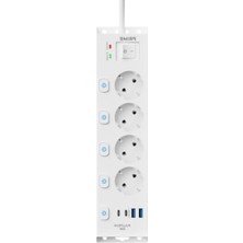 Vionna 4 Fiş ve 2 USB Girişi ile Akım Korumalı Priz, 2 Metre Uzunluk ve Aşırı Gerilim Koruma