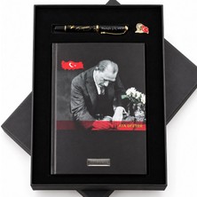 Hediye Rengi Isme Özel Atatürk Defter ve Roller Kalem Seti Tasarım Kutulu