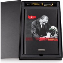 Hediye Rengi Isme Özel Atatürk Defter ve Roller Kalem Seti Atatürk Temalı Kutulu