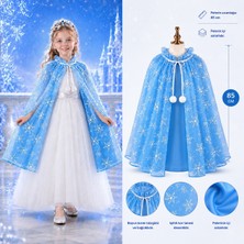 Burada Bulabilirsin Kar Tanesi Desenli Mavi Elsa Pelerini - Astarlı Frozen Pelerini 85 cm