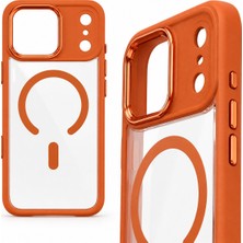 Madam Case Apple iPhone 18 Pro Uyumlu Turuncu Armor Krom Magsafe Luxury Kılıf