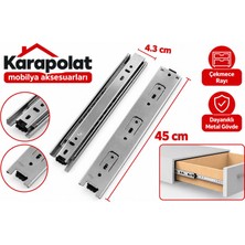 Karapolat Dmk 45 cm Çekmece Rayı 4,3 cm Genişlik Metal Bilyalı Çekmece Rayı Mobilya Rayı