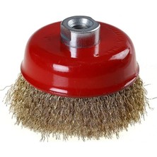 Kawin Genel Saçaklı Çanak Fırça Yuvarlak Çelik Sarı Telli Taşlama Fırçası (75 Mm)